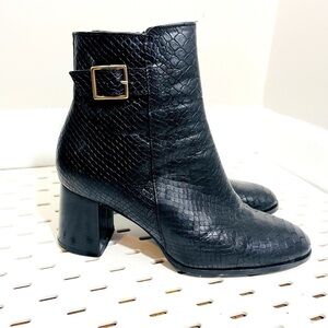 Antonio de Falia Camila Embossed Black Leather Heeled Ankle Boots - womens 8